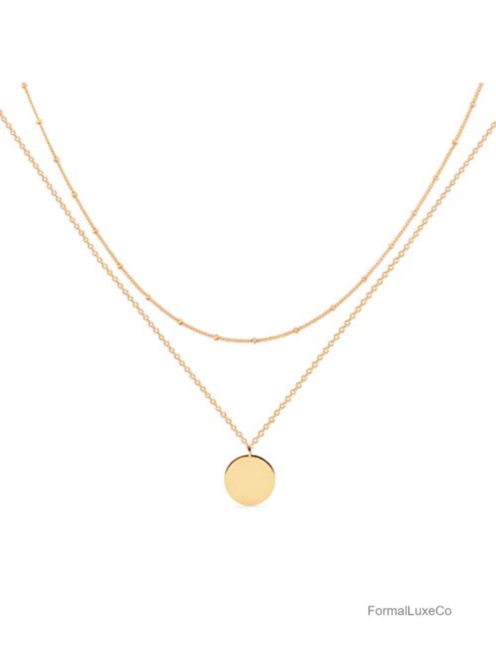 2-Piece Layered Disc Necklace Set Gold Plated Brass Choker 18K
